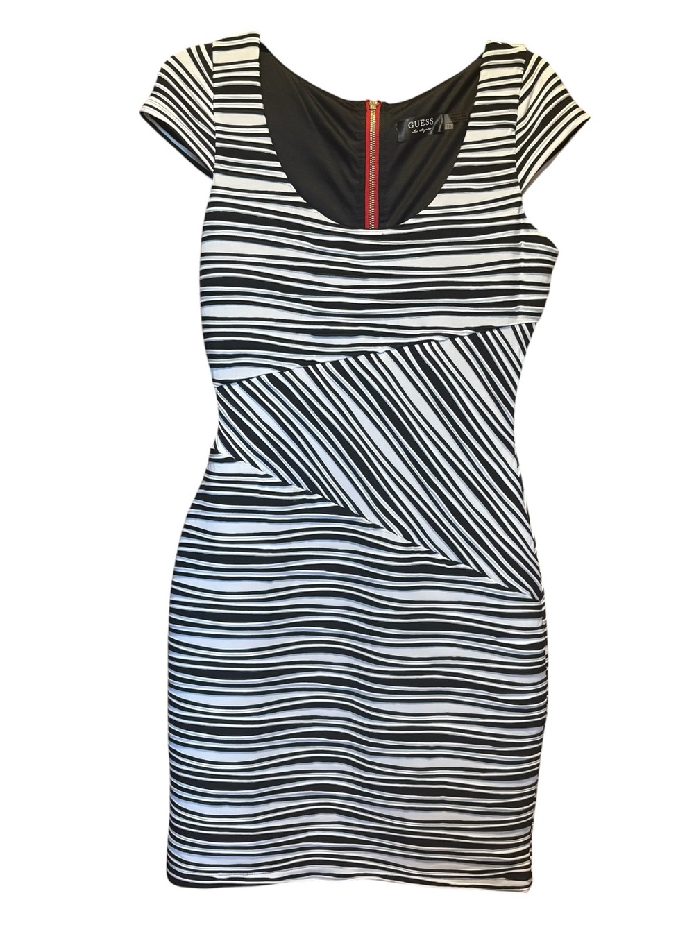 GUESS Black/White KARISSA Lined Stretch Sheath Dress Size 10